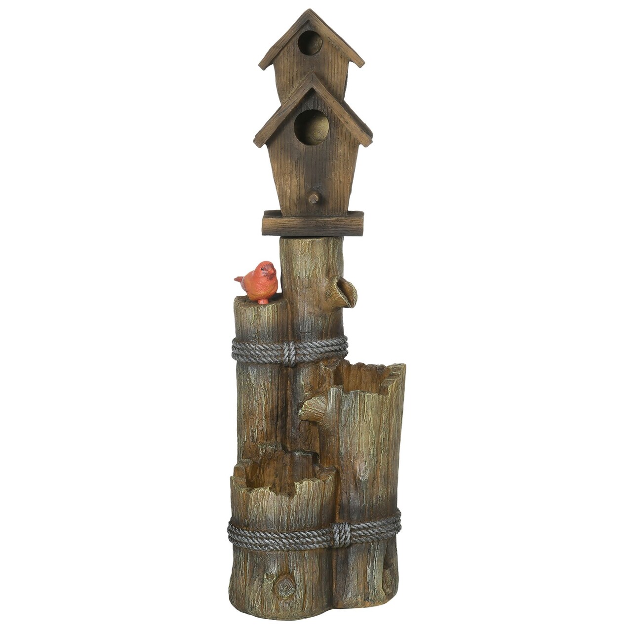 Edge Collections - 11"x 10.75" x 34.75" - Brown - Rustic Tiered Outdoor Fountain with Birdhouses and Bird Bath!